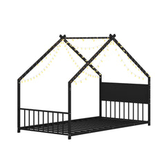 Bellemave® Canopy Bed Frame with Roof, Built - in Colorful LED Lights, Metal Structure with Slats for Mattress Support, No Box Spring Needed - Bellemave