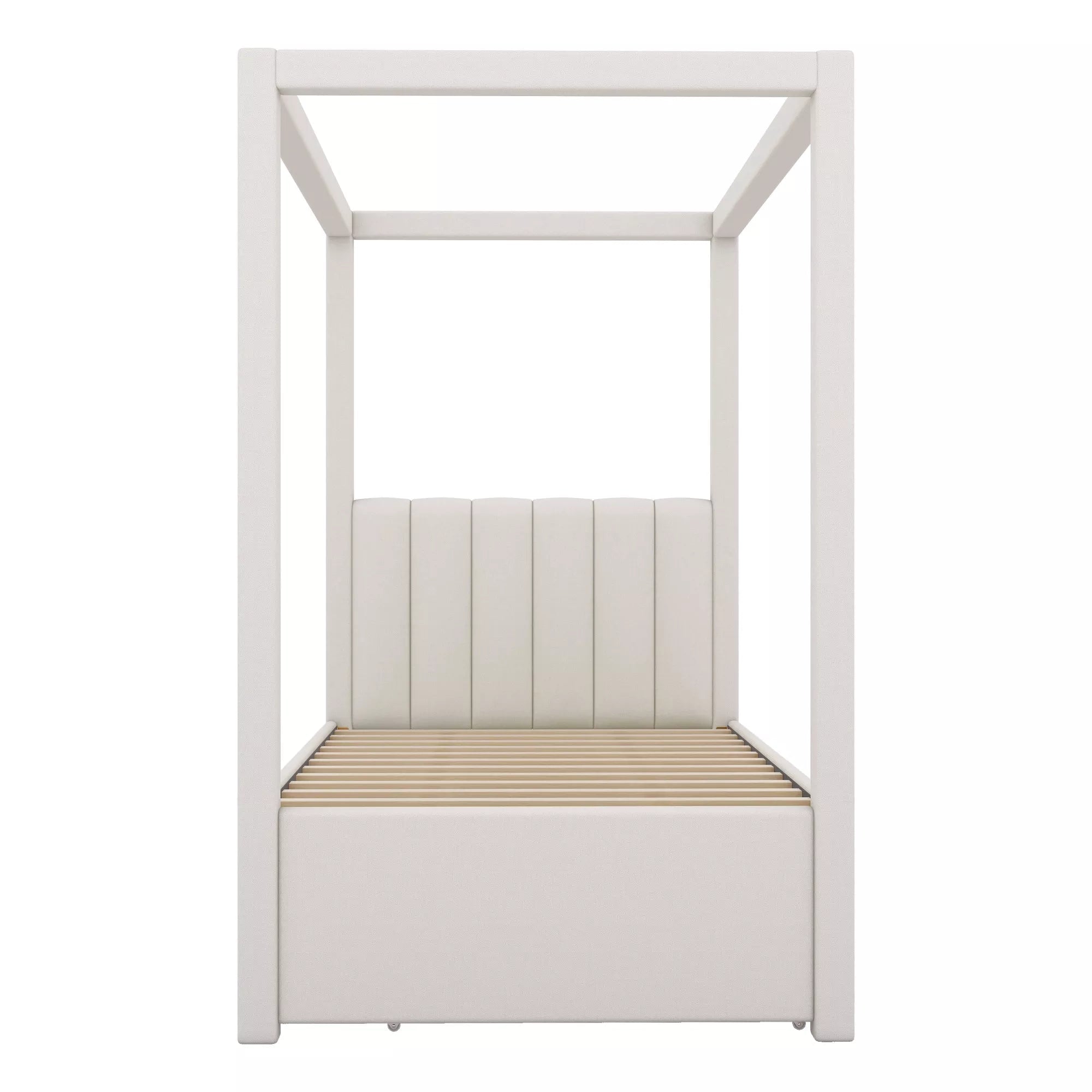 Bellemave® Canopy Bed with Trundle and 3 Storage Drawers, Canopy Platform Bed with Upholstery Headboard - Bellemave