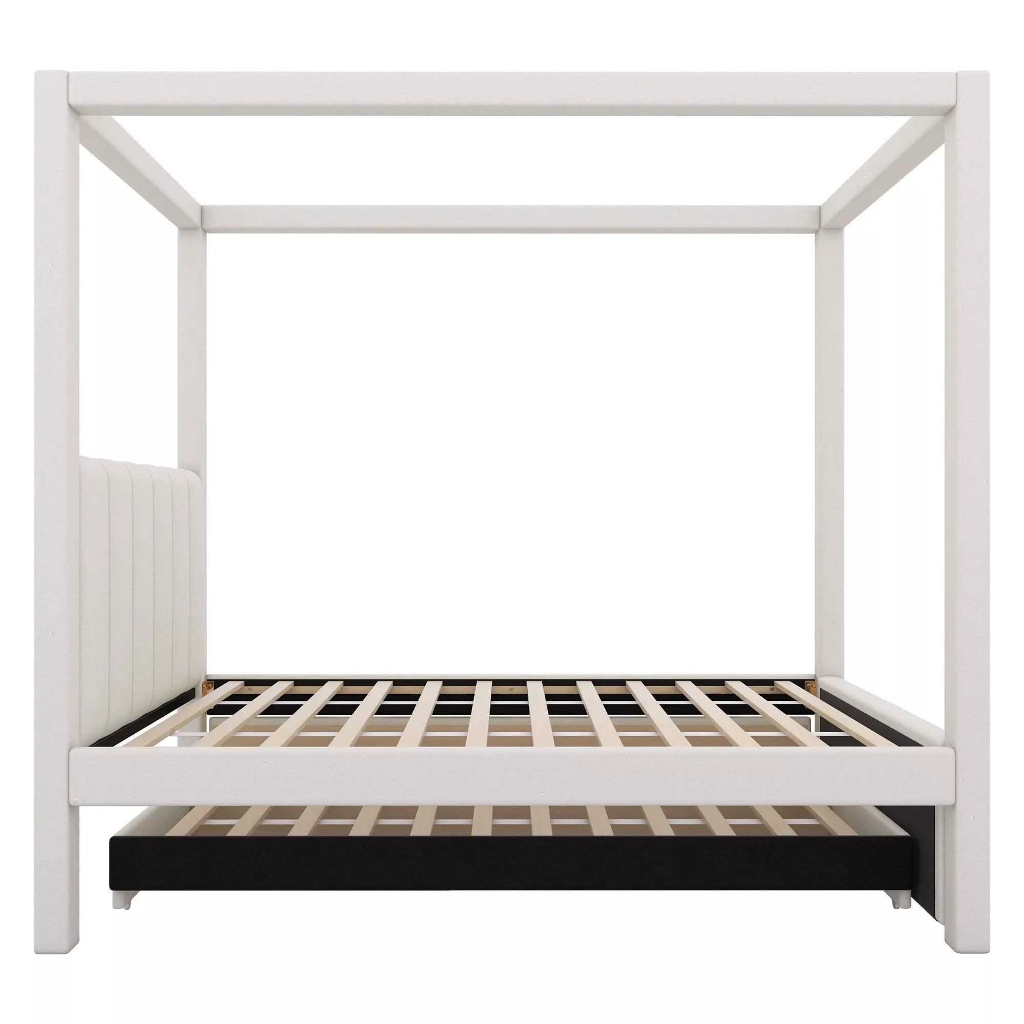 Bellemave® Canopy Bed with Trundle and 3 Storage Drawers, Canopy Platform Bed with Upholstery Headboard - Bellemave
