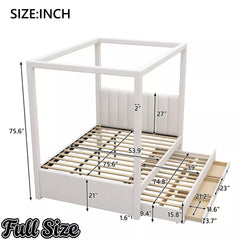 Bellemave® Canopy Bed with Trundle and 3 Storage Drawers, Canopy Platform Bed with Upholstery Headboard - Bellemave
