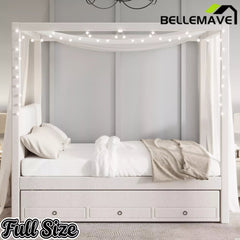 Bellemave® Canopy Bed with Trundle and 3 Storage Drawers, Canopy Platform Bed with Upholstery Headboard - Bellemave