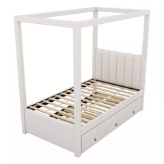 Bellemave® Canopy Bed with Trundle and 3 Storage Drawers, Canopy Platform Bed with Upholstery Headboard - Bellemave