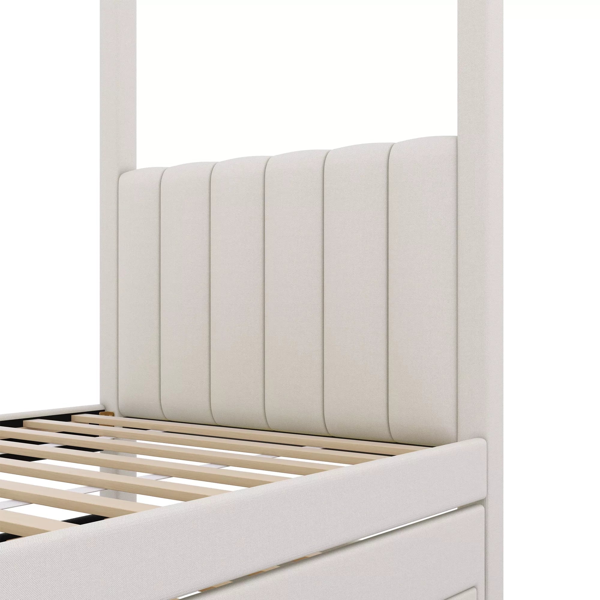 Bellemave® Canopy Bed with Trundle and 3 Storage Drawers, Canopy Platform Bed with Upholstery Headboard - Bellemave