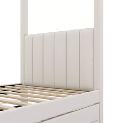 Bellemave® Canopy Bed with Trundle and 3 Storage Drawers, Canopy Platform Bed with Upholstery Headboard - Bellemave