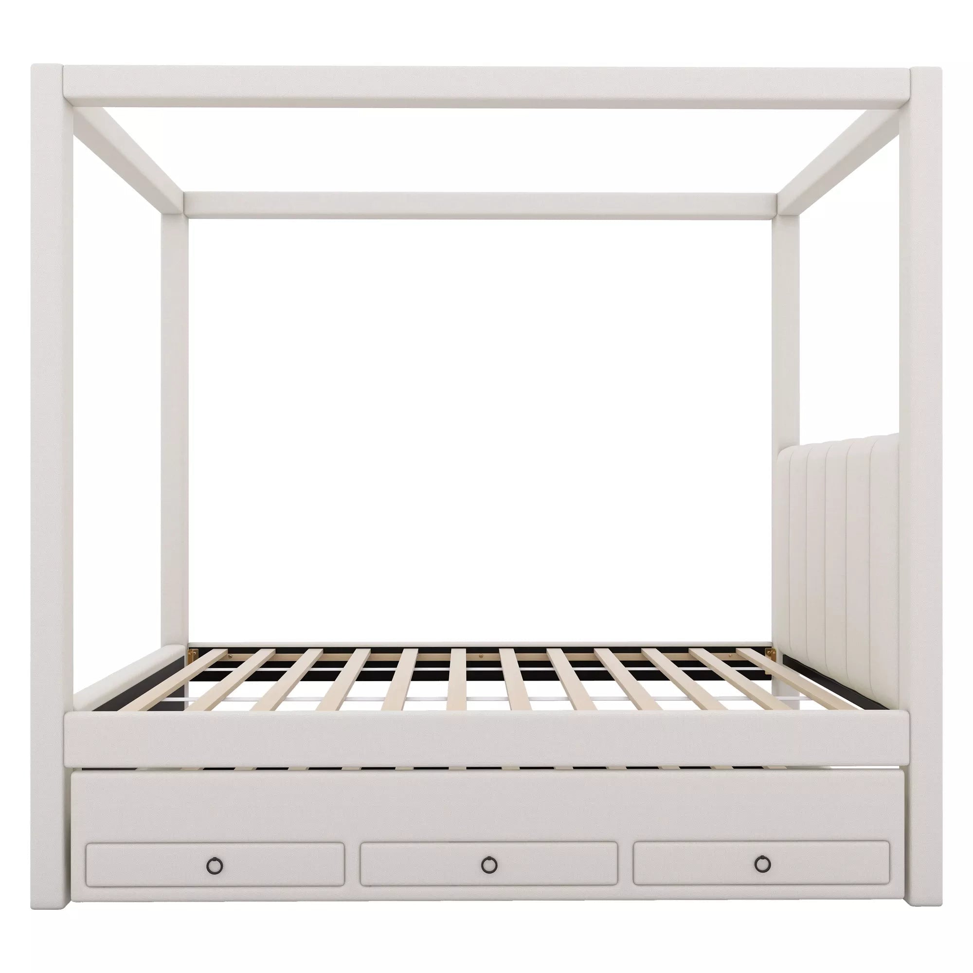 Bellemave® Canopy Bed with Trundle and 3 Storage Drawers, Canopy Platform Bed with Upholstery Headboard - Bellemave