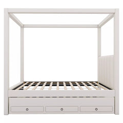 Bellemave® Canopy Bed with Trundle and 3 Storage Drawers, Canopy Platform Bed with Upholstery Headboard - Bellemave