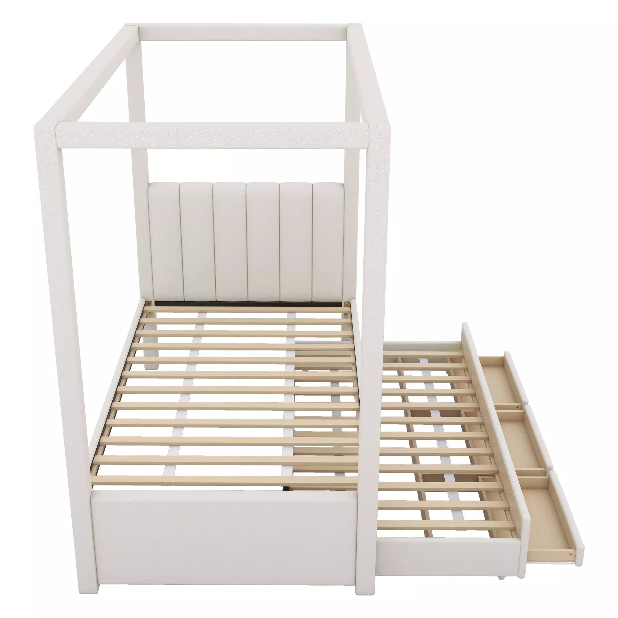 Bellemave® Canopy Bed with Trundle and 3 Storage Drawers, Canopy Platform Bed with Upholstery Headboard - Bellemave