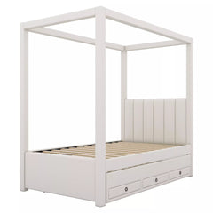 Bellemave® Canopy Bed with Trundle and 3 Storage Drawers, Canopy Platform Bed with Upholstery Headboard - Bellemave