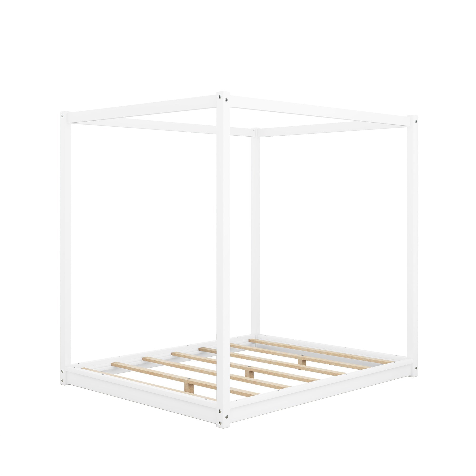 Bellemave® Canopy Bed, Wood Platform Floor Bed with Slat Support, 4 Posters Bed Frame for Kids, Teens & Adults - Bellemave