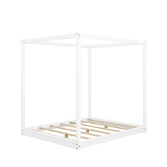 Bellemave® Canopy Bed, Wood Platform Floor Bed with Slat Support, 4 Posters Bed Frame for Kids, Teens & Adults - Bellemave