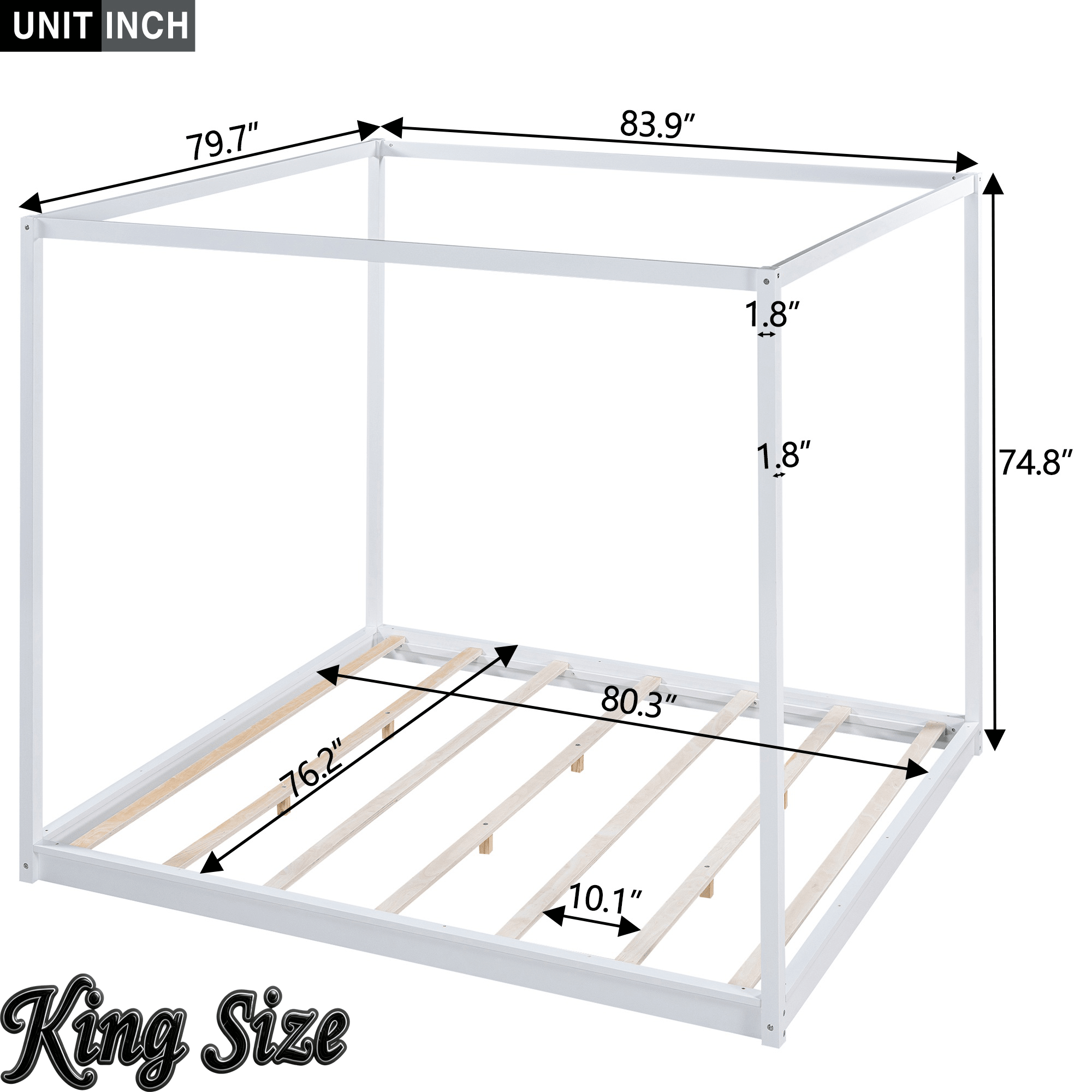 Bellemave® Canopy Bed, Wood Platform Floor Bed with Slat Support, 4 Posters Bed Frame for Kids, Teens & Adults - Bellemave