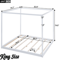Bellemave® Canopy Bed, Wood Platform Floor Bed with Slat Support, 4 Posters Bed Frame for Kids, Teens & Adults - Bellemave