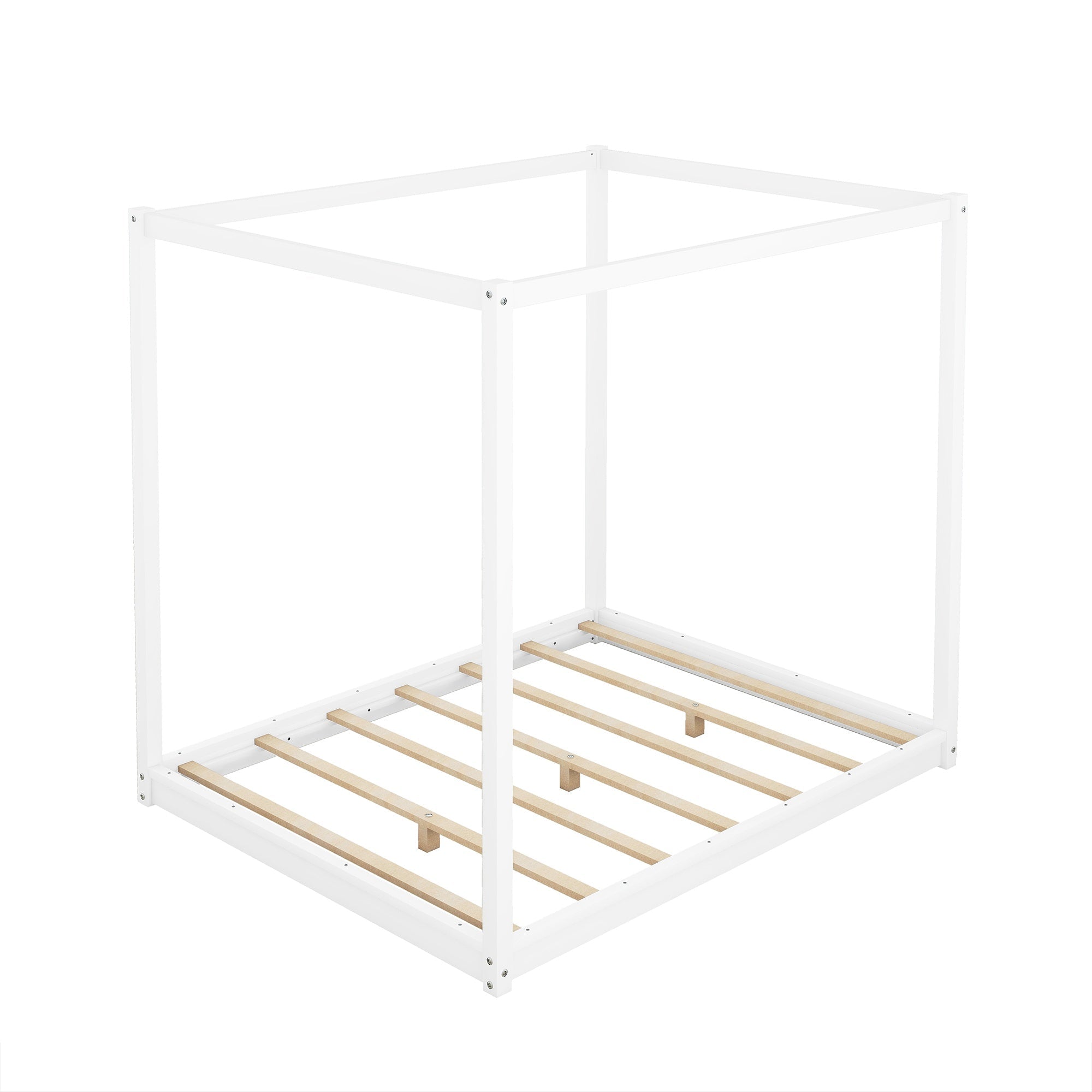 Bellemave® Canopy Bed, Wood Platform Floor Bed with Slat Support, 4 Posters Bed Frame for Kids, Teens & Adults - Bellemave