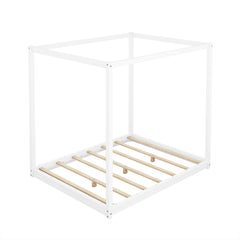 Bellemave® Canopy Bed, Wood Platform Floor Bed with Slat Support, 4 Posters Bed Frame for Kids, Teens & Adults - Bellemave