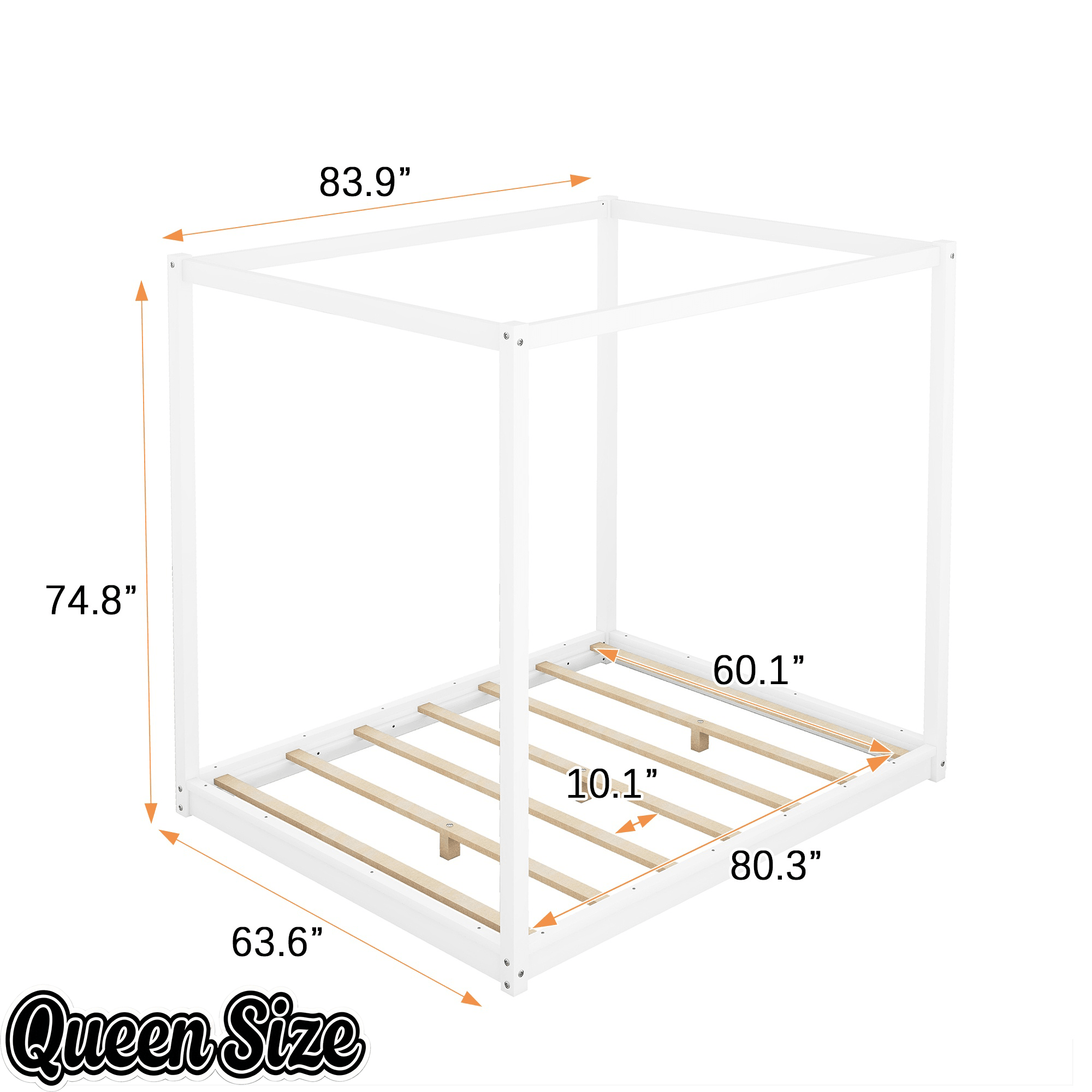 Bellemave® Canopy Bed, Wood Platform Floor Bed with Slat Support, 4 Posters Bed Frame for Kids, Teens & Adults - Bellemave