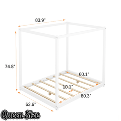 Bellemave® Canopy Bed, Wood Platform Floor Bed with Slat Support, 4 Posters Bed Frame for Kids, Teens & Adults - Bellemave