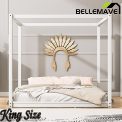 Bellemave® Canopy Bed, Wood Platform Floor Bed with Slat Support, 4 Posters Bed Frame for Kids, Teens & Adults - Bellemave