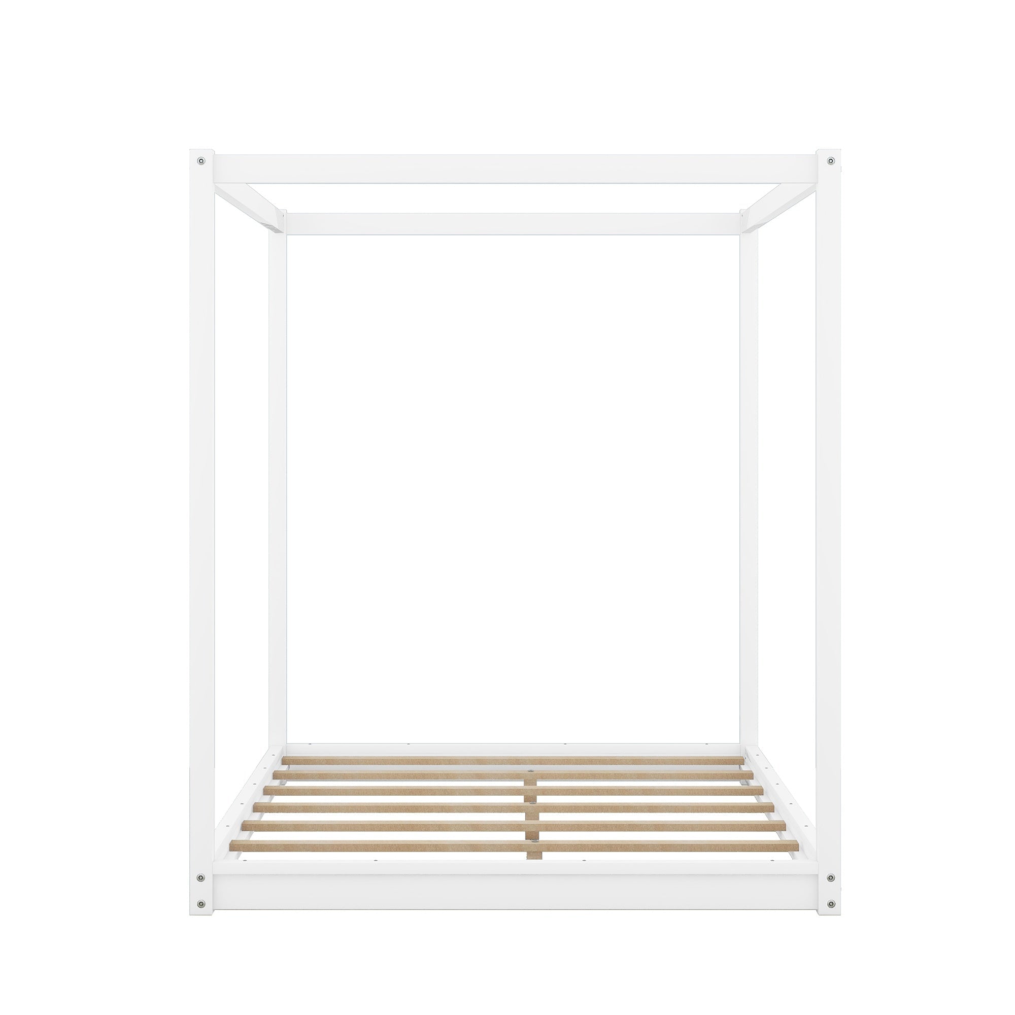 Bellemave® Canopy Bed, Wood Platform Floor Bed with Slat Support, 4 Posters Bed Frame for Kids, Teens & Adults - Bellemave