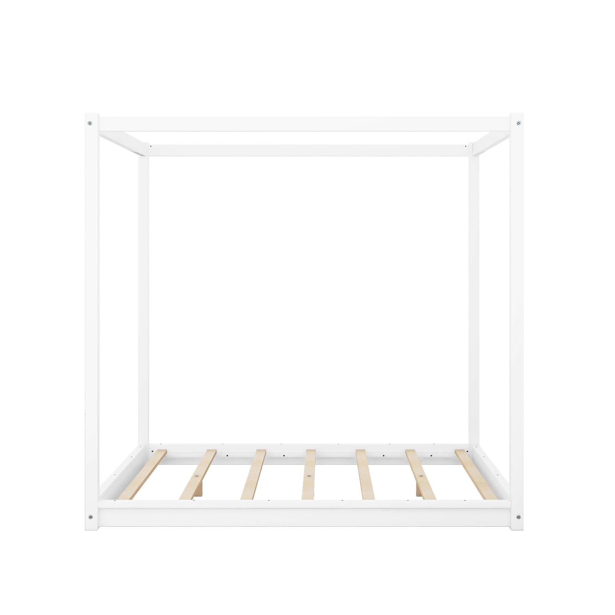 Bellemave® Canopy Bed, Wood Platform Floor Bed with Slat Support, 4 Posters Bed Frame for Kids, Teens & Adults - Bellemave
