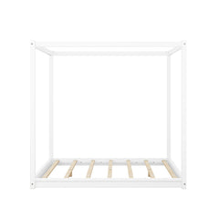 Bellemave® Canopy Bed, Wood Platform Floor Bed with Slat Support, 4 Posters Bed Frame for Kids, Teens & Adults - Bellemave