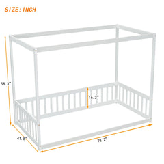 Bellemave® Canopy Frame Floor Bed with Fence, Guardrails - Bellemave