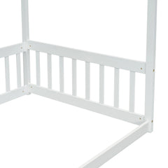 Bellemave® Canopy Frame Floor Bed with Fence, Guardrails - Bellemave