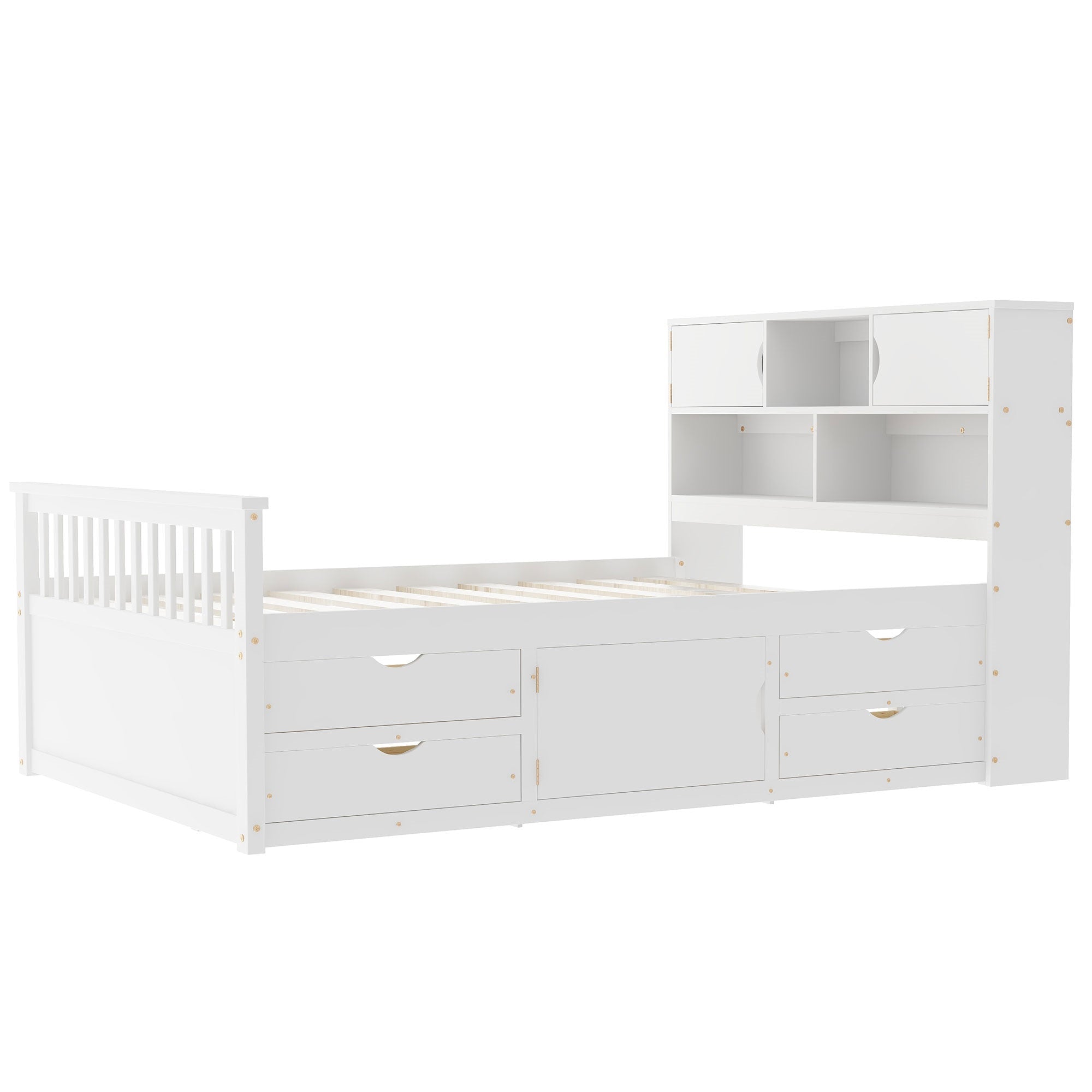 Bellemave® Captain Platform Bed with Storage Bookcases and Shelves, Solid Wood Platform Bed Frame with 4 Drawers and a Cabinet - Bellemave