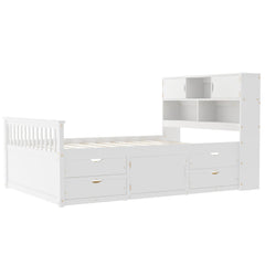 Bellemave® Captain Platform Bed with Storage Bookcases and Shelves, Solid Wood Platform Bed Frame with 4 Drawers and a Cabinet - Bellemave