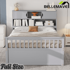 Bellemave® Captain Platform Bed with Storage Bookcases and Shelves, Solid Wood Platform Bed Frame with 4 Drawers and a Cabinet - Bellemave