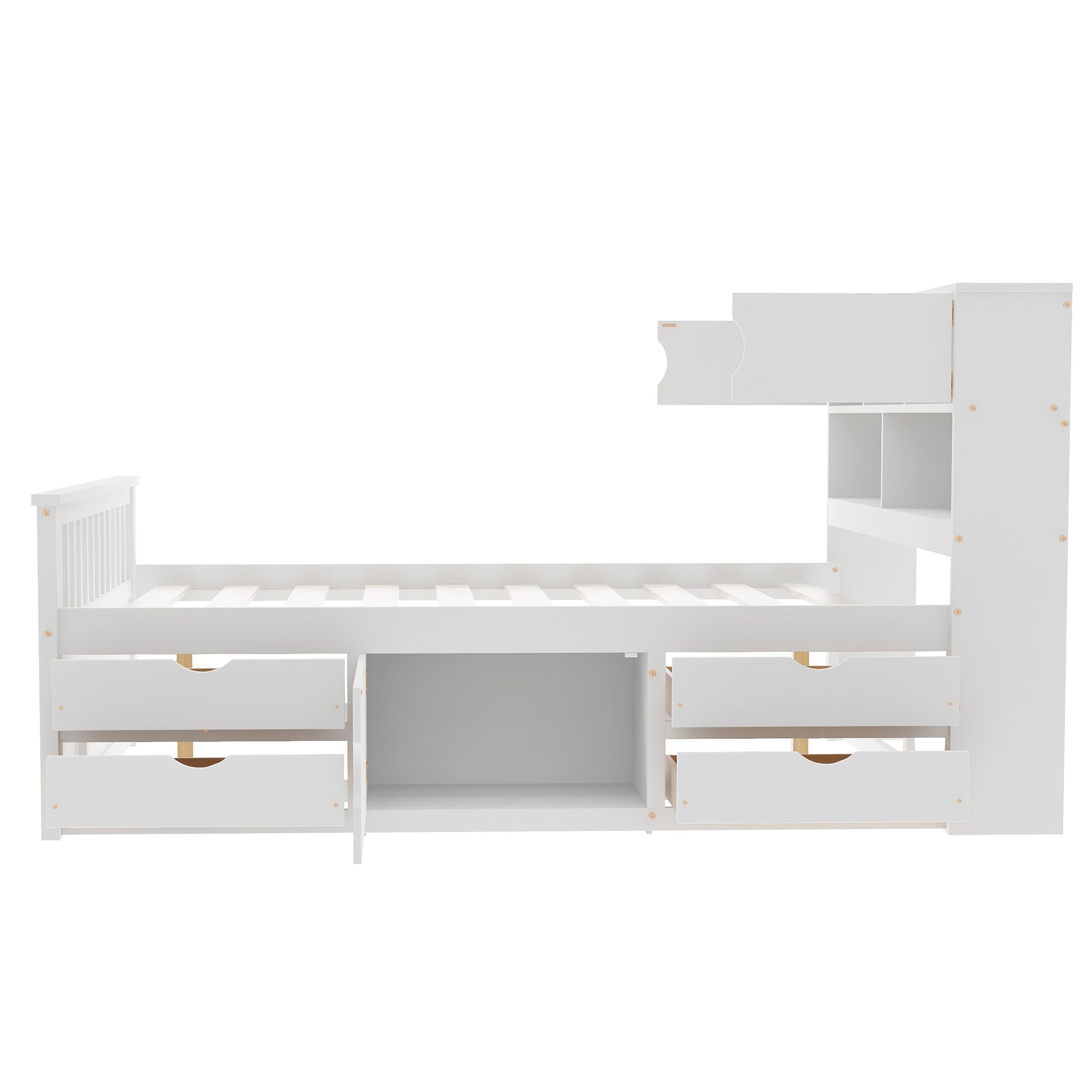 Bellemave® Captain Platform Bed with Storage Bookcases and Shelves, Solid Wood Platform Bed Frame with 4 Drawers and a Cabinet - Bellemave