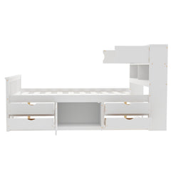 Bellemave® Captain Platform Bed with Storage Bookcases and Shelves, Solid Wood Platform Bed Frame with 4 Drawers and a Cabinet - Bellemave