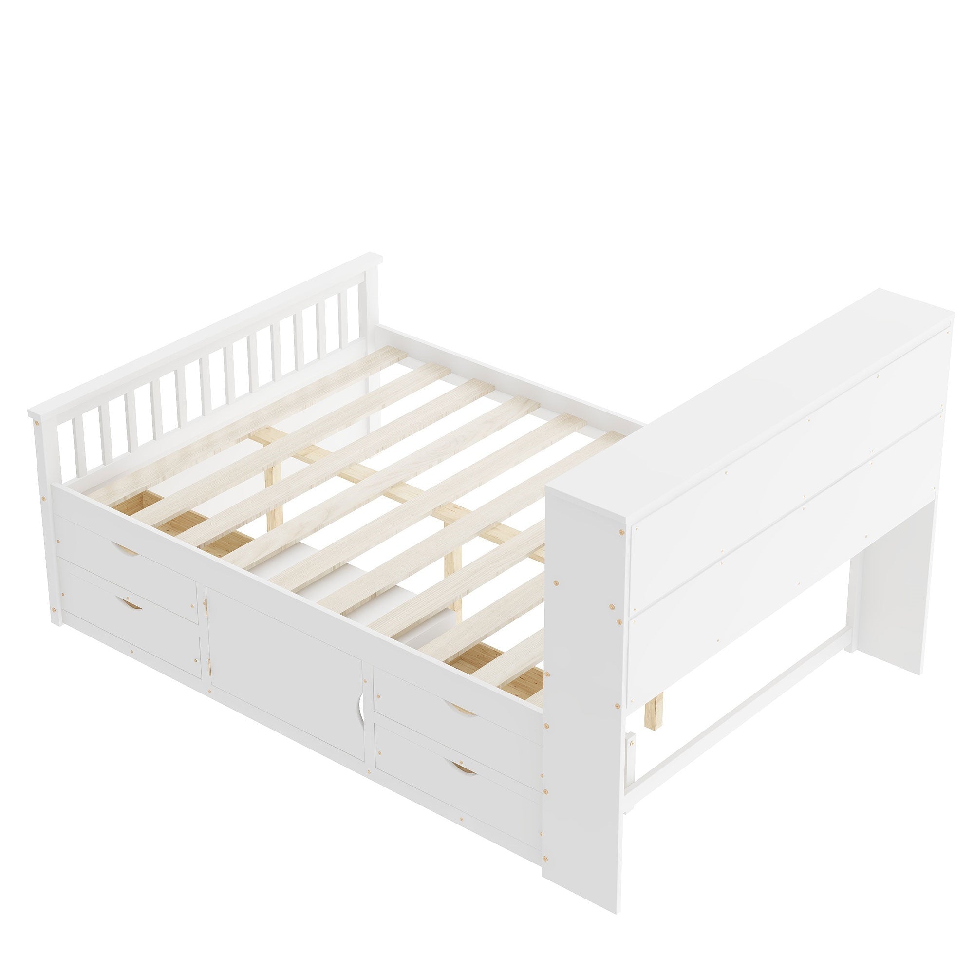 Bellemave® Captain Platform Bed with Storage Bookcases and Shelves, Solid Wood Platform Bed Frame with 4 Drawers and a Cabinet - Bellemave
