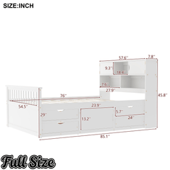 Bellemave® Captain Platform Bed with Storage Bookcases and Shelves, Solid Wood Platform Bed Frame with 4 Drawers and a Cabinet - Bellemave