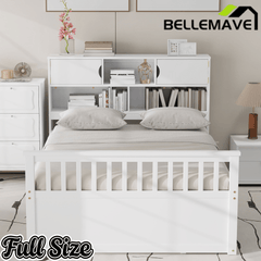 Bellemave® Captain Platform Bed with Storage Bookcases and Shelves, Solid Wood Platform Bed Frame with 4 Drawers and a Cabinet - Bellemave