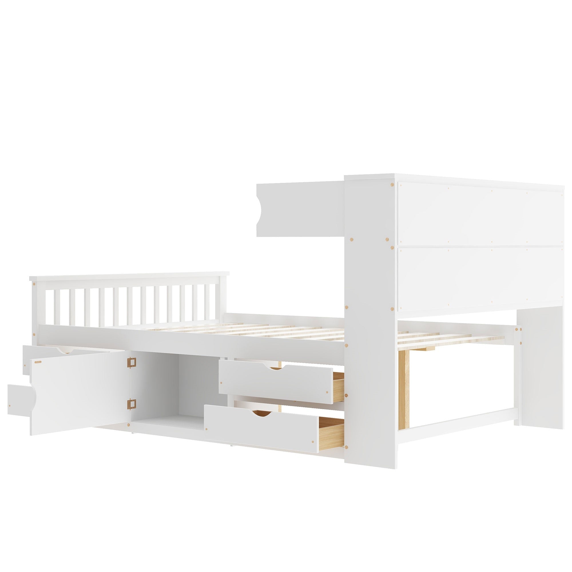 Bellemave® Captain Platform Bed with Storage Bookcases and Shelves, Solid Wood Platform Bed Frame with 4 Drawers and a Cabinet - Bellemave