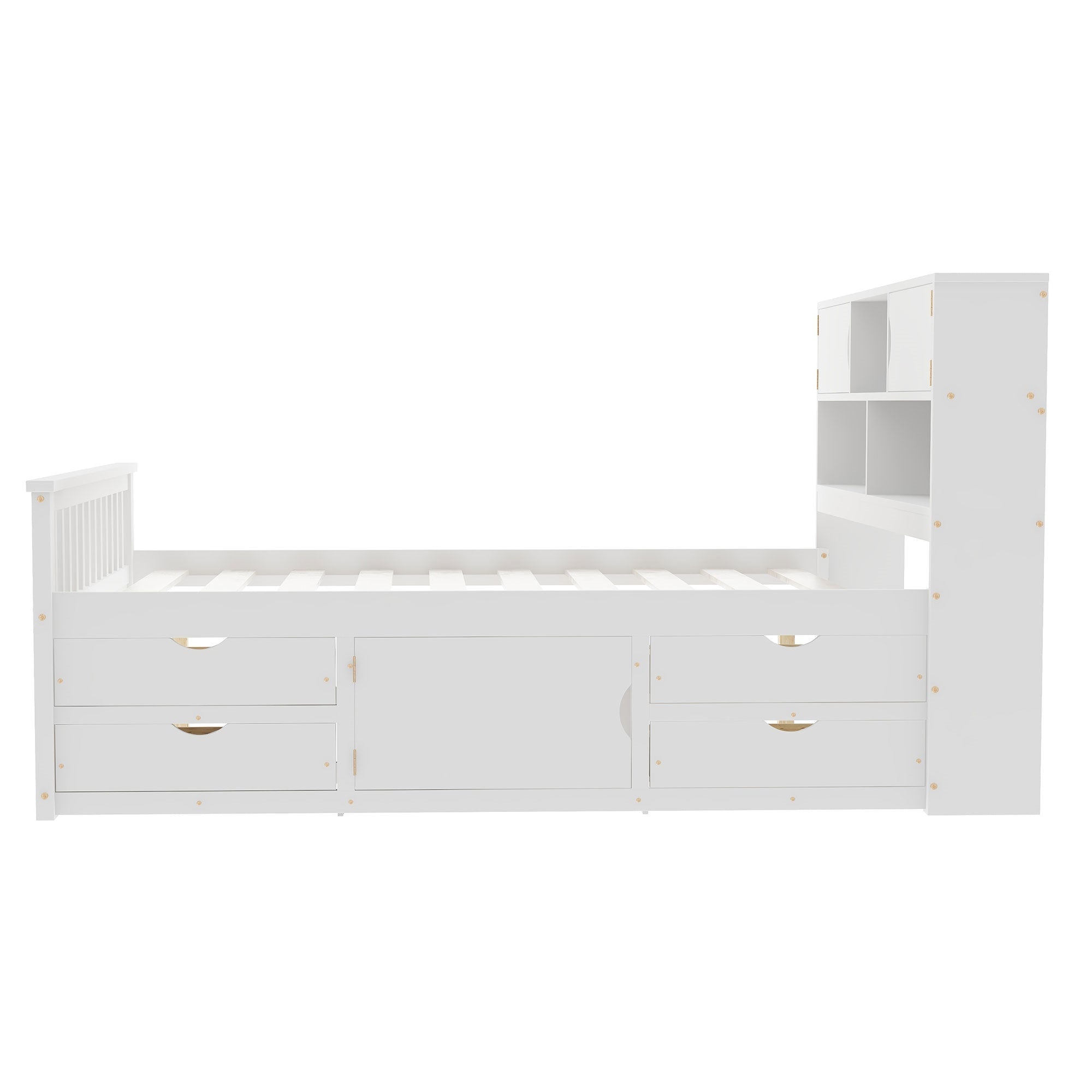 Bellemave® Captain Platform Bed with Storage Bookcases and Shelves, Solid Wood Platform Bed Frame with 4 Drawers and a Cabinet - Bellemave