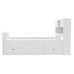 Bellemave® Captain Platform Bed with Storage Bookcases and Shelves, Solid Wood Platform Bed Frame with 4 Drawers and a Cabinet - Bellemave