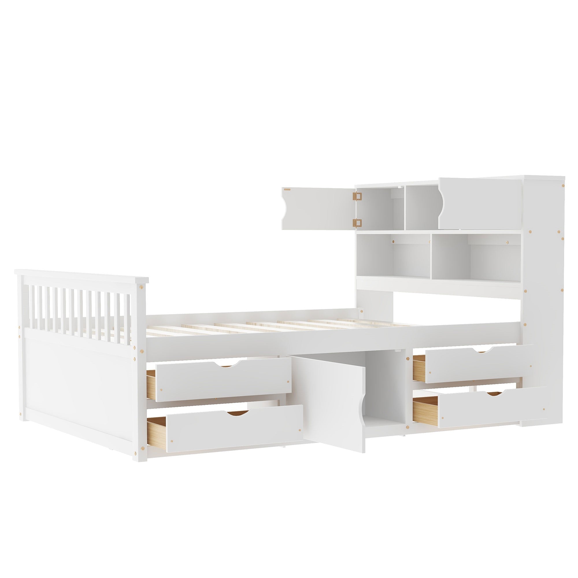 Bellemave® Captain Platform Bed with Storage Bookcases and Shelves, Solid Wood Platform Bed Frame with 4 Drawers and a Cabinet - Bellemave