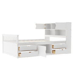 Bellemave® Captain Platform Bed with Storage Bookcases and Shelves, Solid Wood Platform Bed Frame with 4 Drawers and a Cabinet - Bellemave