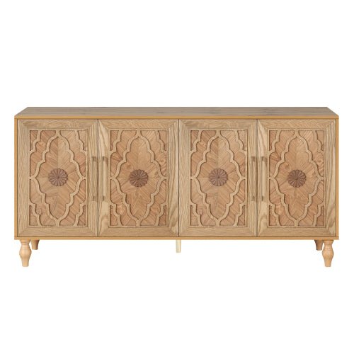 Bellemave® Carved Flower Door Large Storage Cabinet With Metal Handle - Bellemave