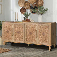 Bellemave® Carved Flower Door Large Storage Cabinet With Metal Handle - Bellemave