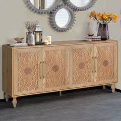 Bellemave® Carved Flower Door Large Storage Cabinet With Metal Handle - Bellemave
