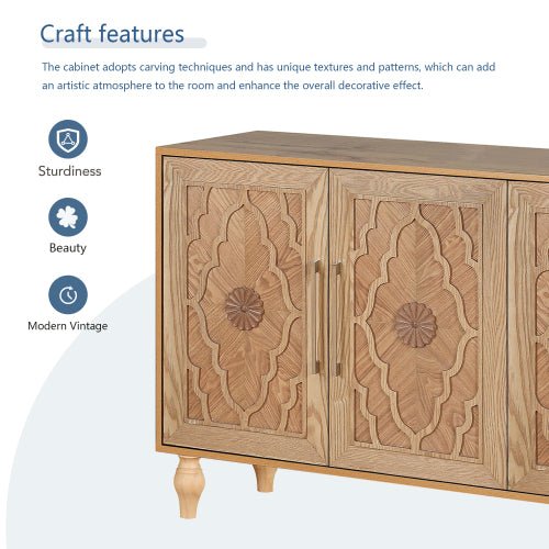 Bellemave® Carved Flower Door Large Storage Cabinet With Metal Handle - Bellemave