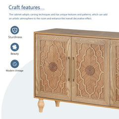 Bellemave® Carved Flower Door Large Storage Cabinet With Metal Handle - Bellemave
