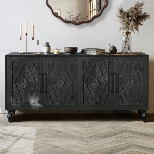 Bellemave® Carved Flower Door Large Storage Cabinet With Metal Handle - Bellemave
