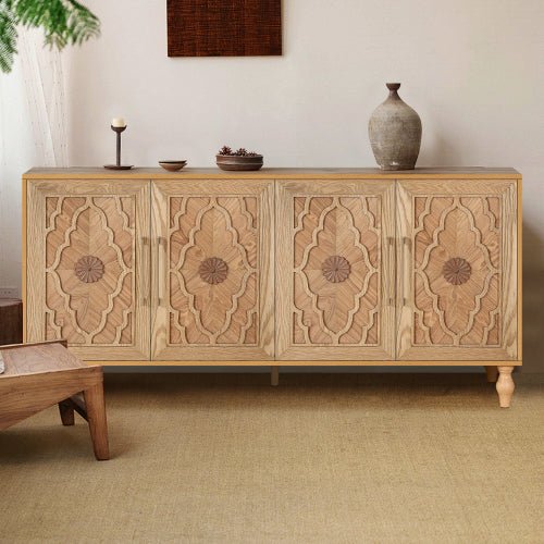 Bellemave® Carved Flower Door Large Storage Cabinet With Metal Handle - Bellemave