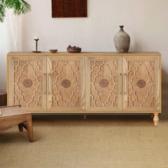 Bellemave® Carved Flower Door Large Storage Cabinet With Metal Handle - Bellemave