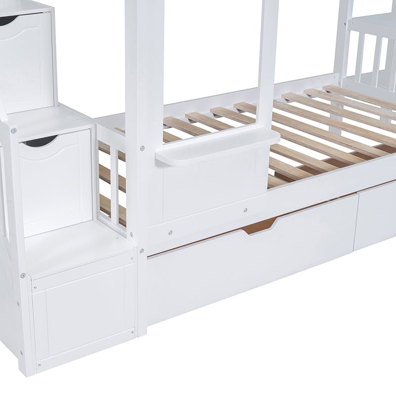 Bellemave® Castle Style Bunk Bed with 2 Drawers 3 Shelves and Slide - Bellemave