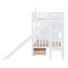 Bellemave® Castle Style Bunk Bed with 2 Drawers 3 Shelves and Slide - Bellemave