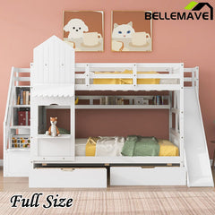 Bellemave® Castle Style Bunk Bed with 2 Drawers 3 Shelves and Slide - Bellemave